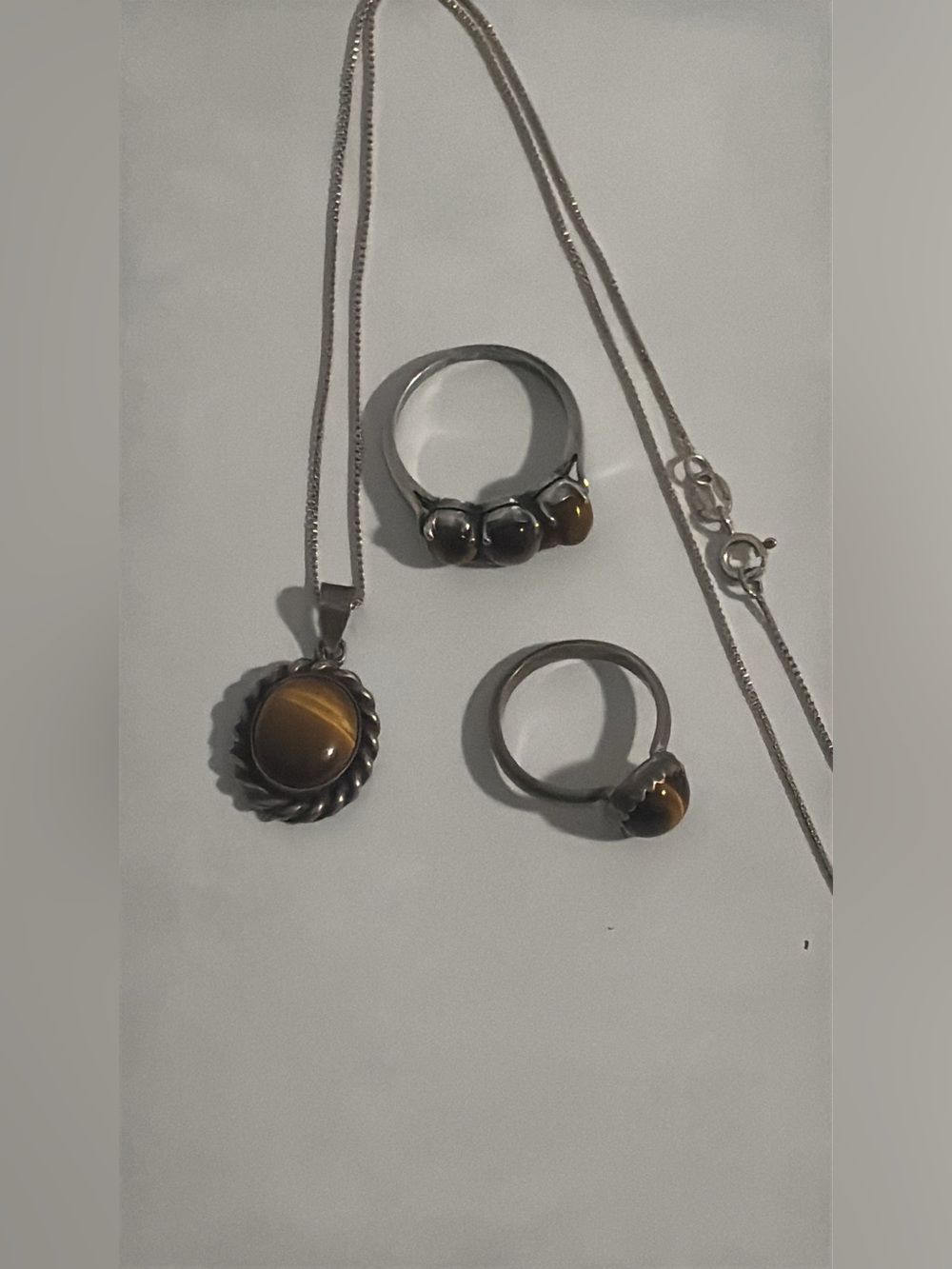 Sterling Silver Tiger Eye Necklace and Ring Lot